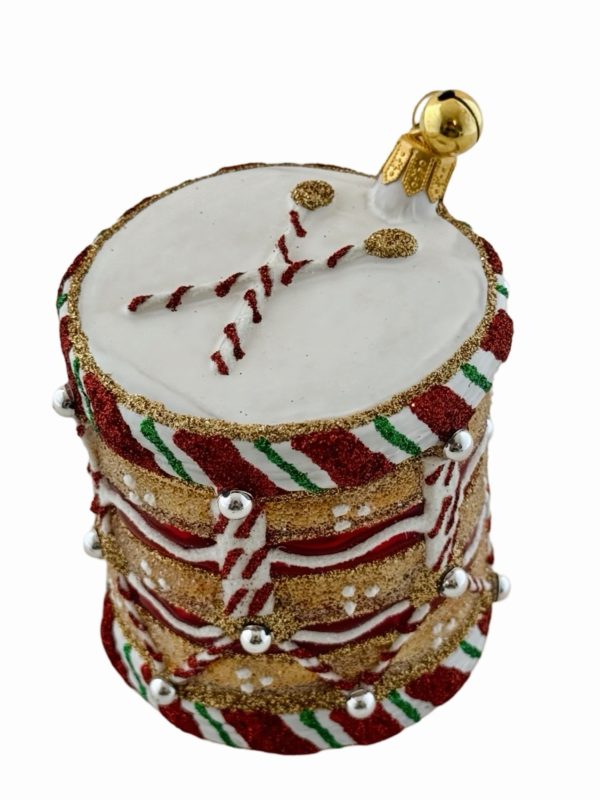 Hand Painted Blown Glass Holiday Gingerbread Drum Christmas Tree Ornament Decoration