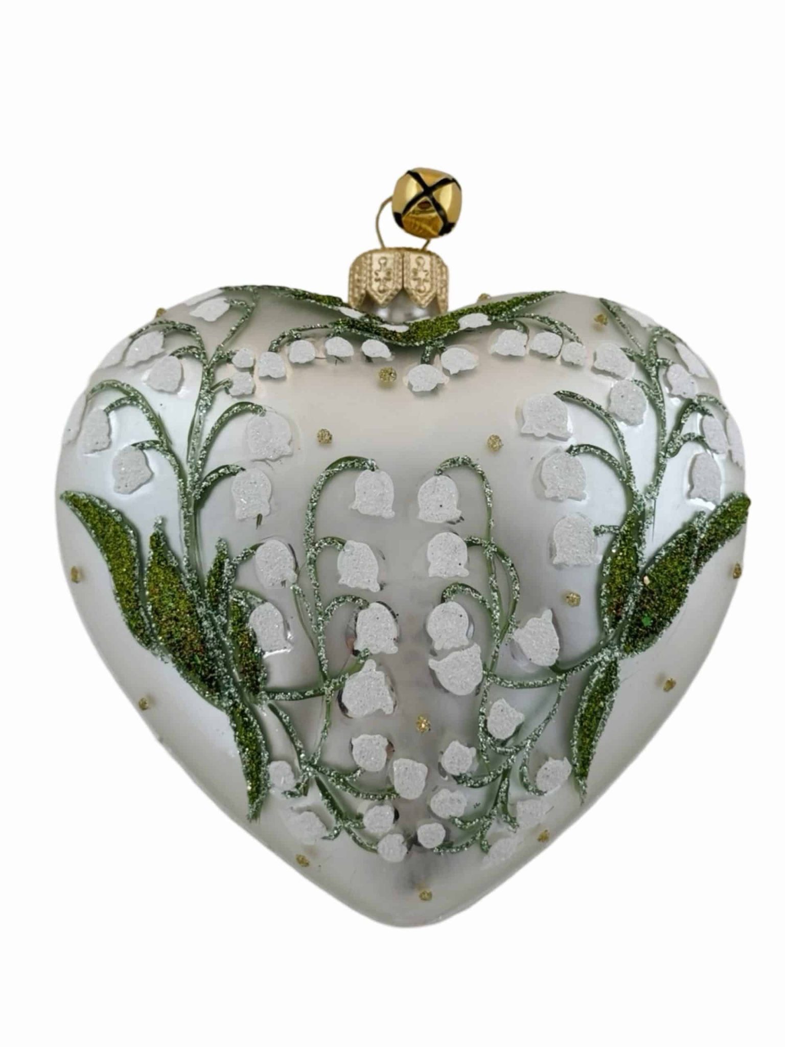 Special Keepsake Hand Painted Blown Glass Lily of the Valley Flower Wedding and Engagement Heart Christmas Tree Ornament Decoration Special Keepsake Hand Painted Blown Glass Lily of the Valley Flower Wedding and Engagement Heart Christmas Tree Ornament Decoration