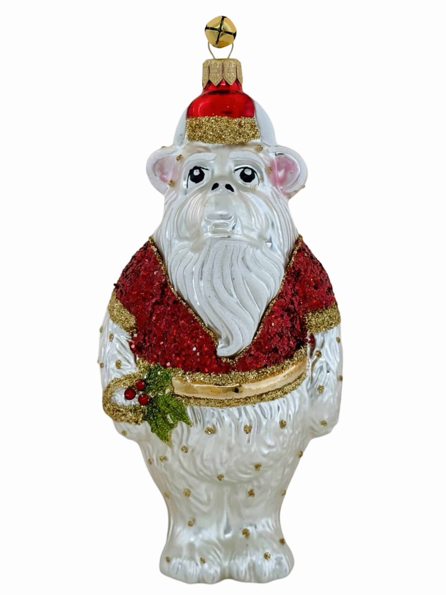 Hand Painted Blown Glass ABOMINABLE SNOWMAN Holiday Yeti Christmas Tree Ornament Decoration