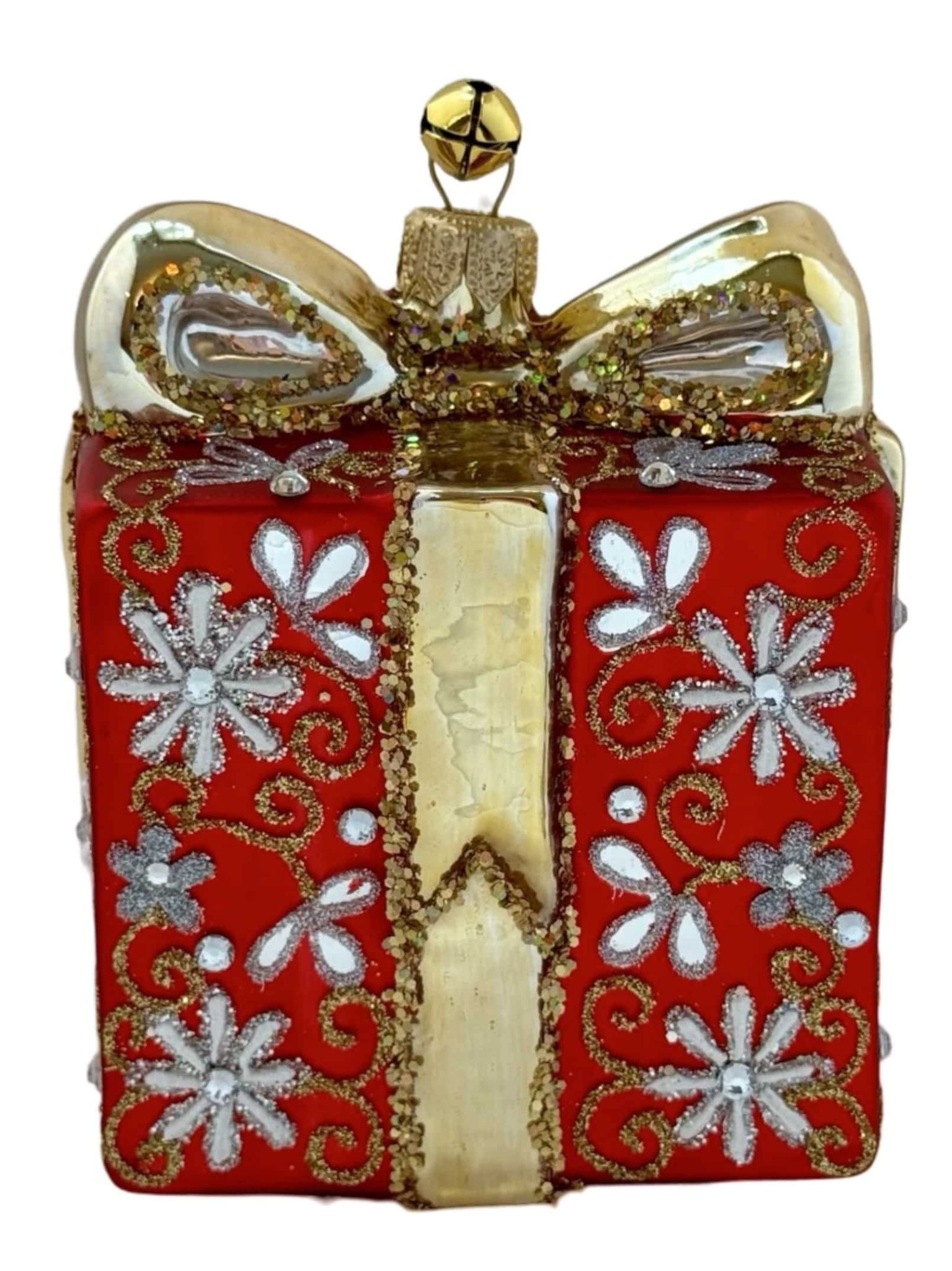 Special Hand Painted Blown Glass Red Holiday Present Gift Box Christmas Tree Ornament Decoration