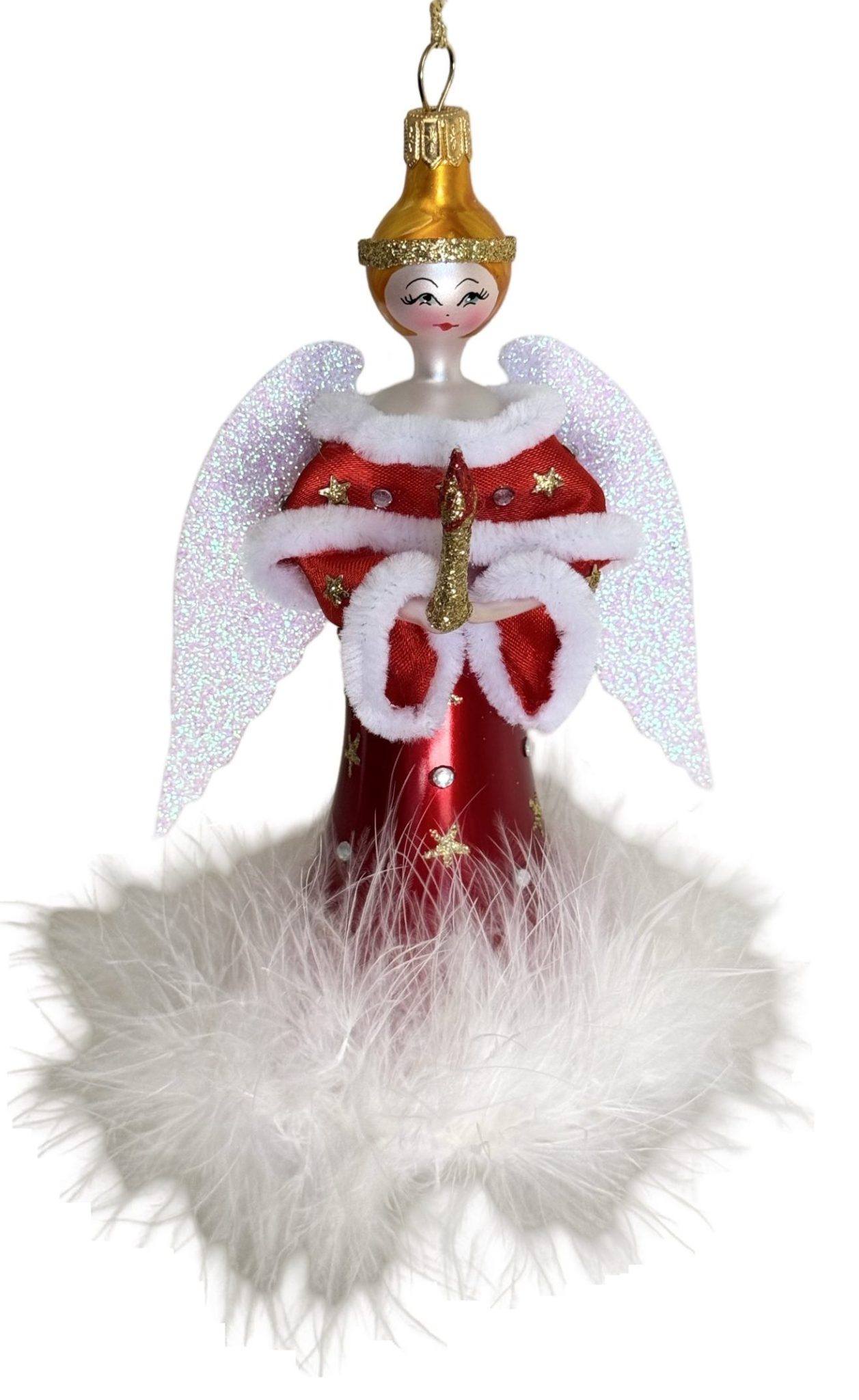Handcrafted Free Blown Italian Glass Red Dress holiday Angel Christmas Tree Ornament Decoration
