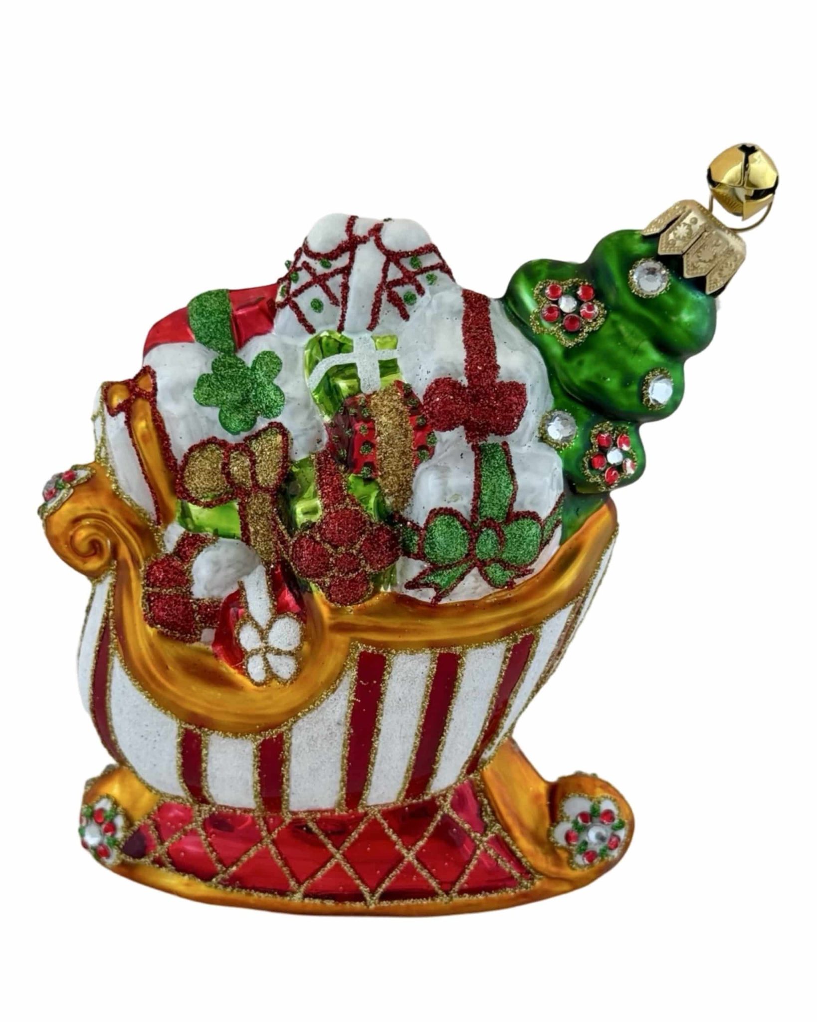 Hand Painted Mouth Blown Glass Collectible Holiday Present Sleigh Christmas Tree Ornament Decoration Hand Painted Mouth Blown Glass Collectible Holiday Present Sleigh Christmas Tree Ornament Decoration